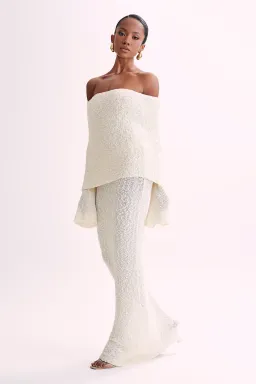 Meshki Marisol Off Shoulder Boucle Maxi Dress in Ivory Size S / AU 8 for rent on The Volte - image 1