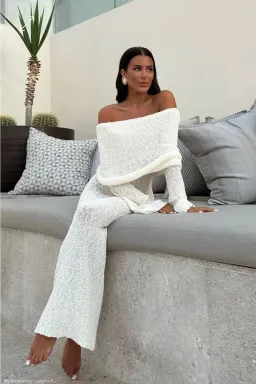 Meshki Marisol Off Shoulder Boucle Maxi Dress in Ivory Size S / AU 8 for rent on The Volte - image 4