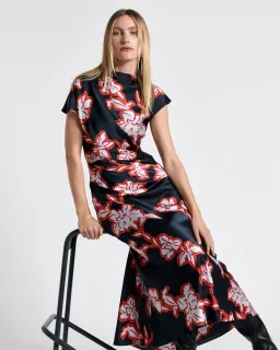 Cue Illustrated Satin Midi Dress Floral Size AU 16 for rent on The Volte - image 3