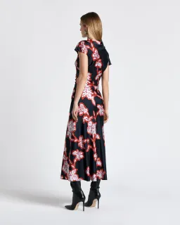 Cue Illustrated Satin Midi Dress Floral Size AU 16 for rent on The Volte - image 2