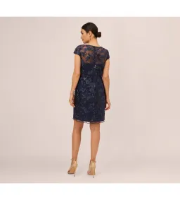 Adrianna Papell Sequin Floral Short Sleeve Mini Dress with Popover in Navy Size AU 6 for rent on The Volte - image 3