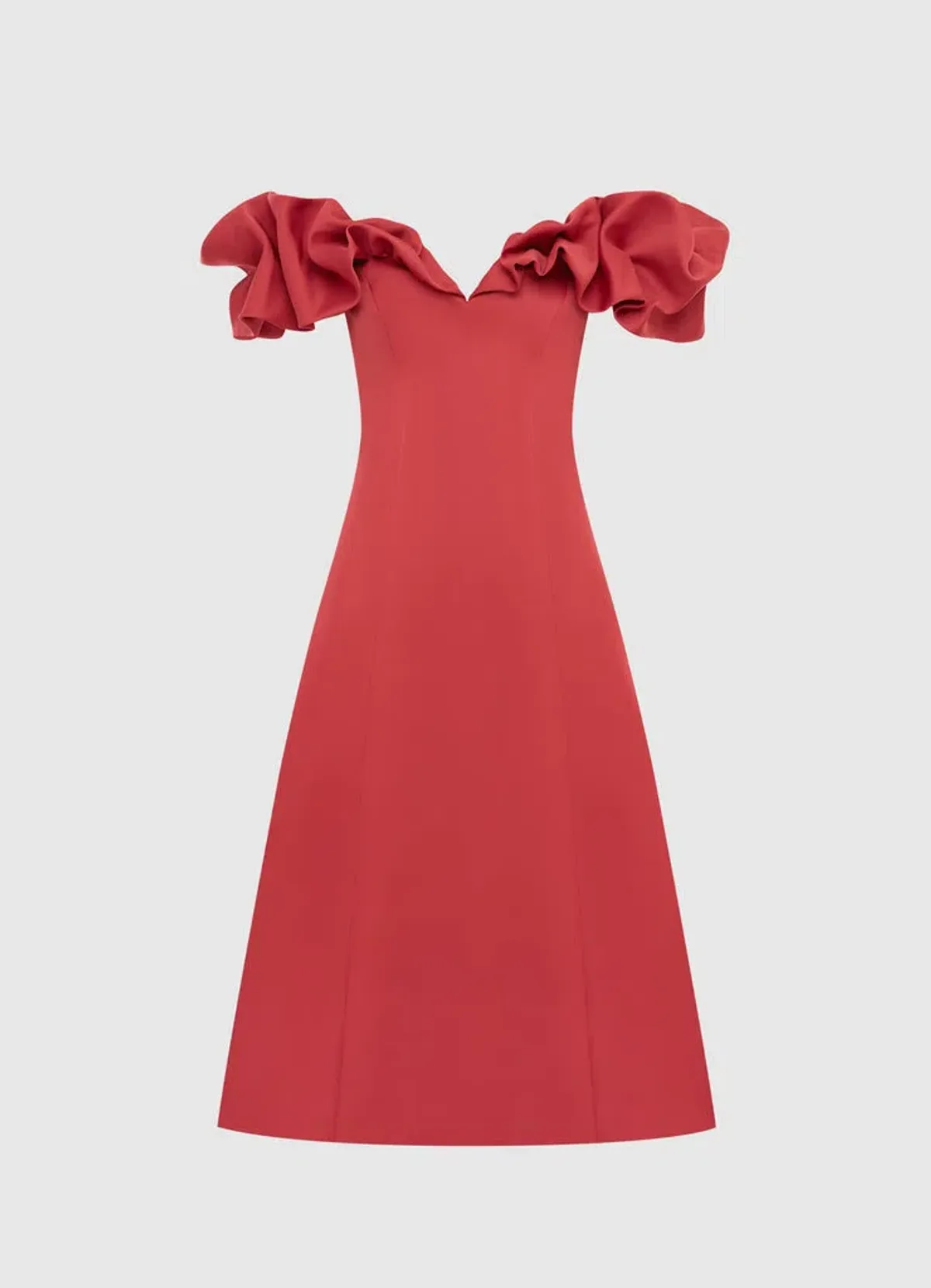 Leo Lin Annie Off Shoulder Frilled Midi Dress Mulberry Size 14  - Image 1