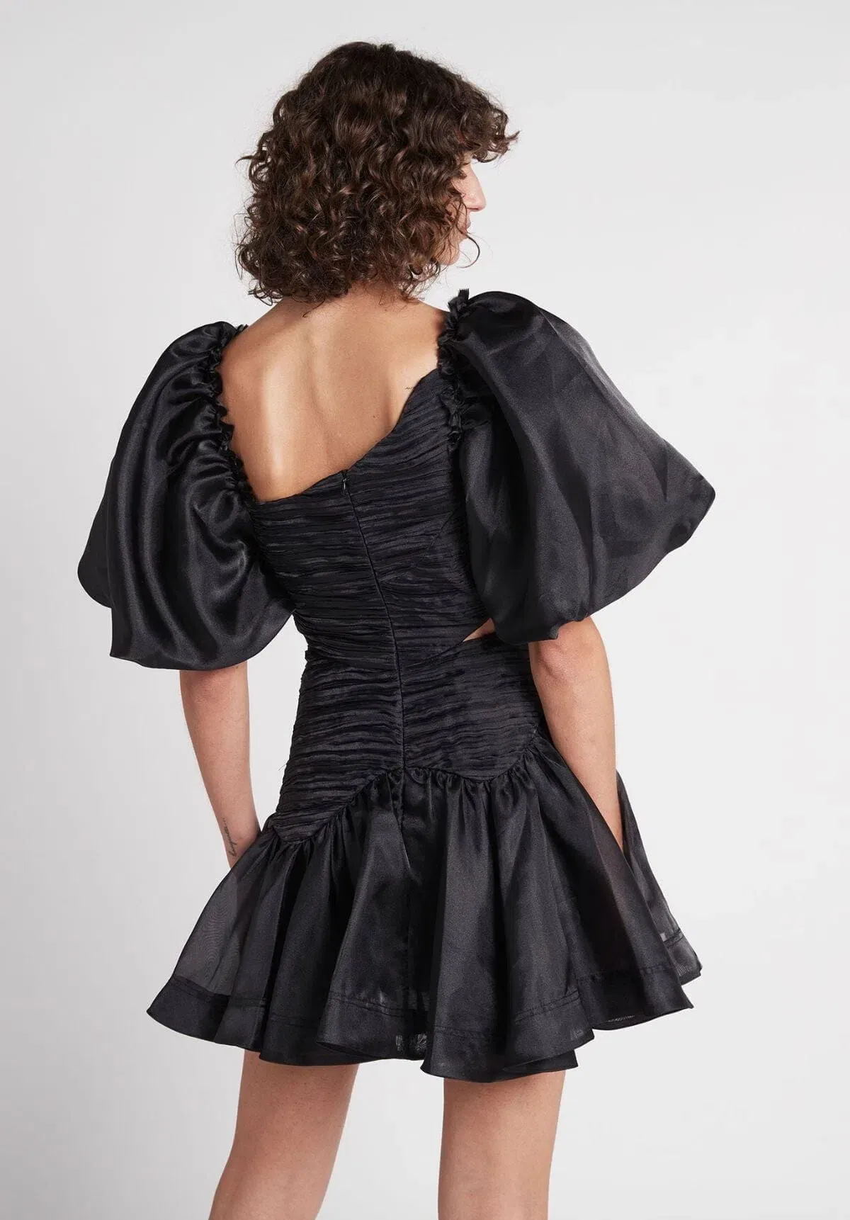 AJE Joan Puff Sleeve Mini Dress Black Size 10  - Image 4