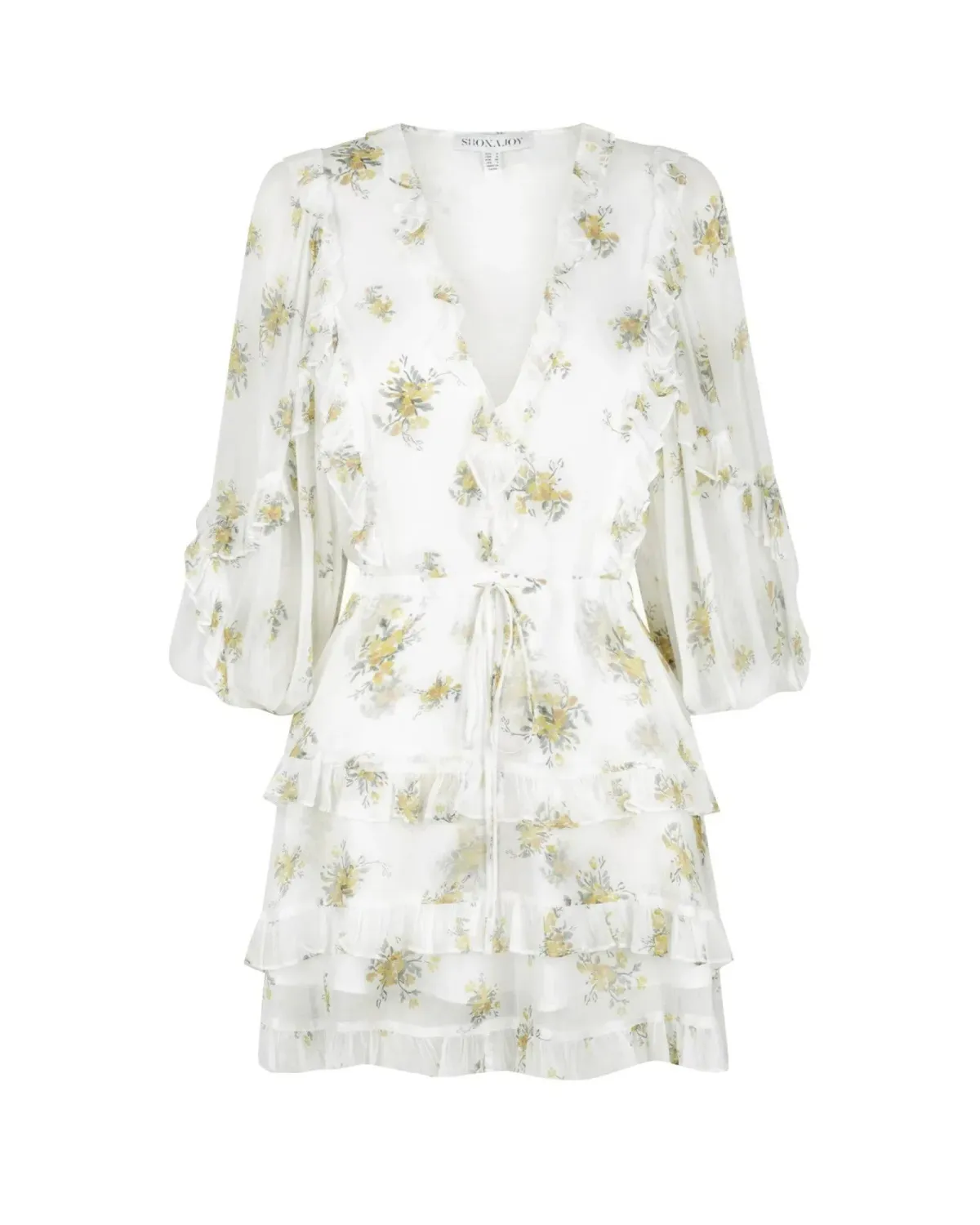 Shona Joy Julieta Balloon Sleeve Frill Mini Dress Print Size AU 14 - Image 3