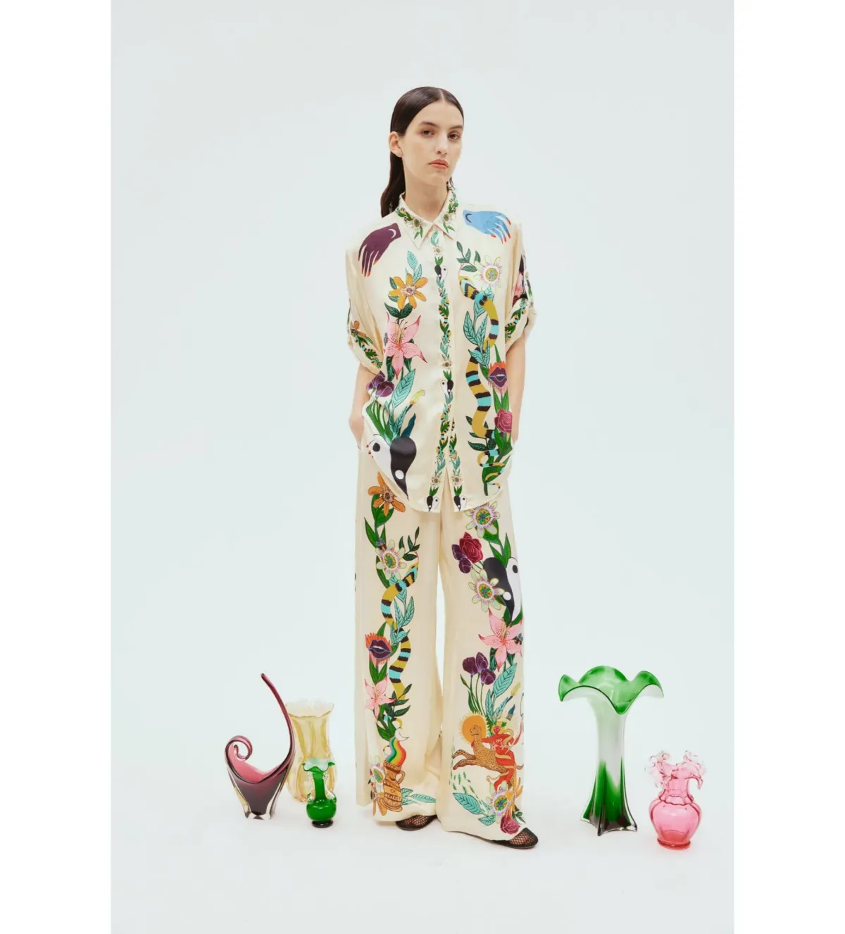 Alemais Meagan Oversized Silk Shirt & Pants Set Print Size 8  - Image 1