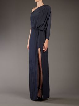 Acne Studios Emile One Shoulder Draped Maxi Silk Dress Dark Blue Size 4 for rent on The Volte - image 3