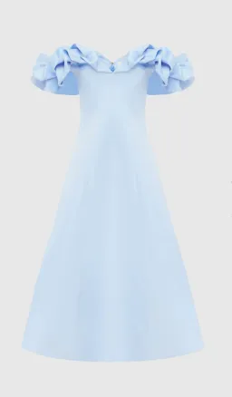 Leo Lin Annie Off Shoulder Frill Midi Dress Sky Blue Size AU 8 for rent on The Volte - image 2