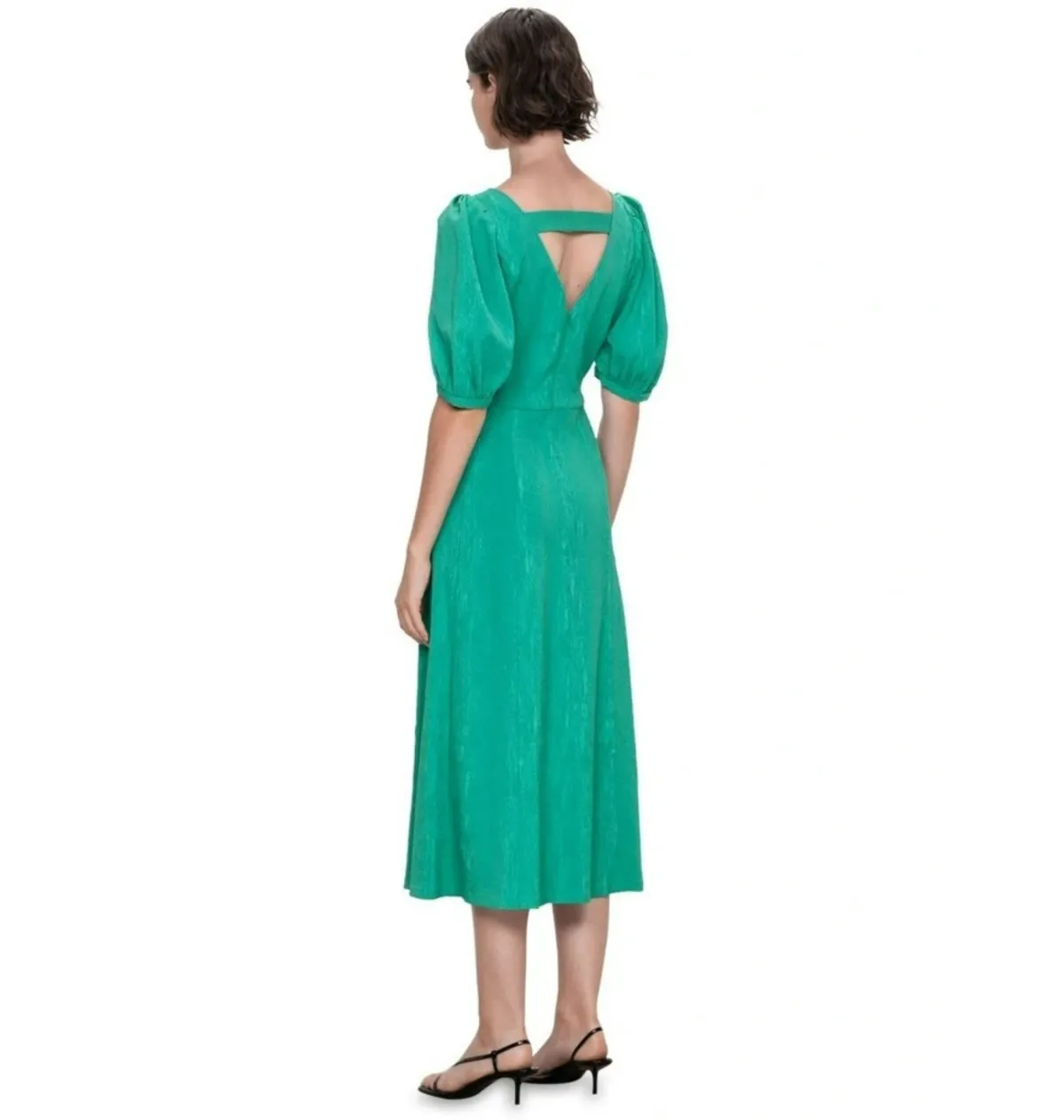 Veronika Maine Wood Jacquard Cross Back Midi Dress in Green Size AU 6 - Image 3