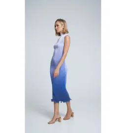 L'Idée Silencio Plisse Midi Dress in Ocean Blue Ombre Size AU 8 for rent on The Volte - image 2