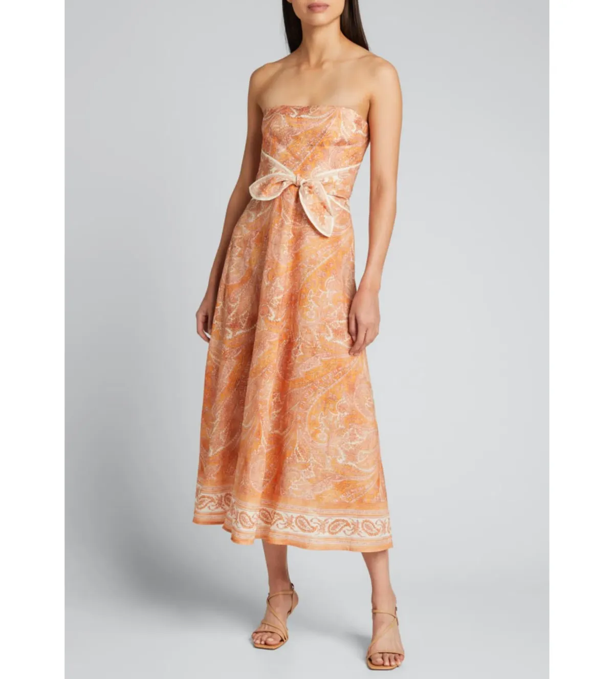 Zimmermann Brighton Tie-waist Paisley Midi Dress Orange/Print Size 0/Au 8 - Image 1