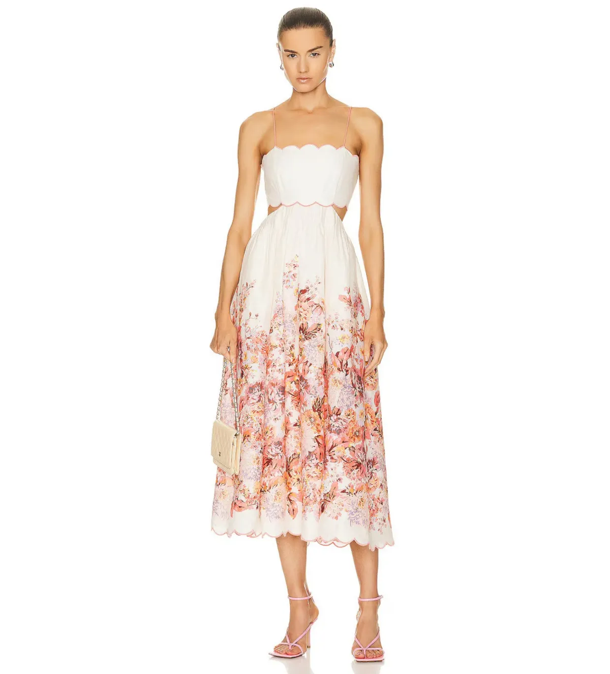 Zimmermann Devi Scallop Midi Dress in Cream Floral Size 0P/Au 6 - Image 1