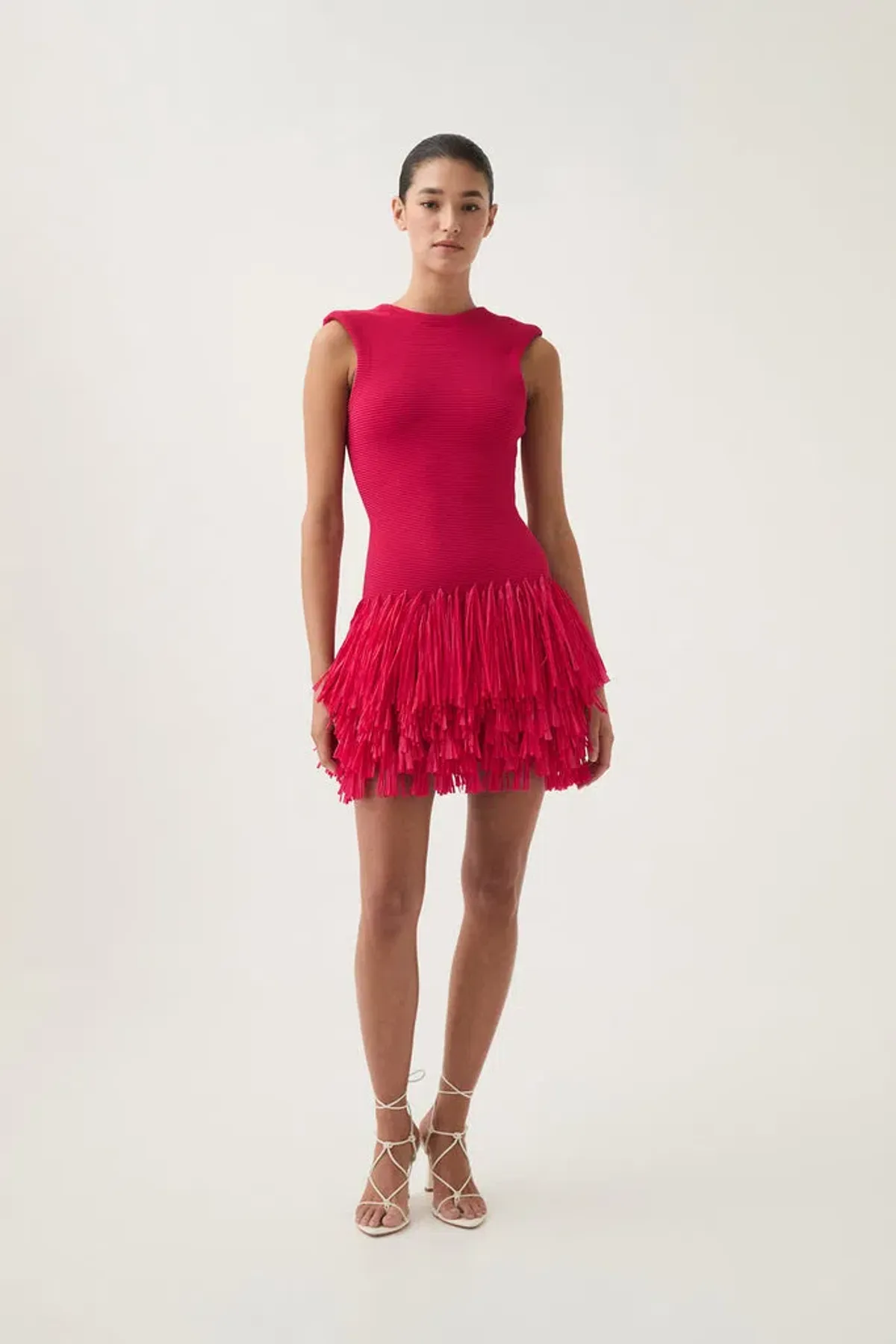 AJE Rushes Raffia Knit Mini Dress Hot Pink Size Large / Size 12  - Image 1