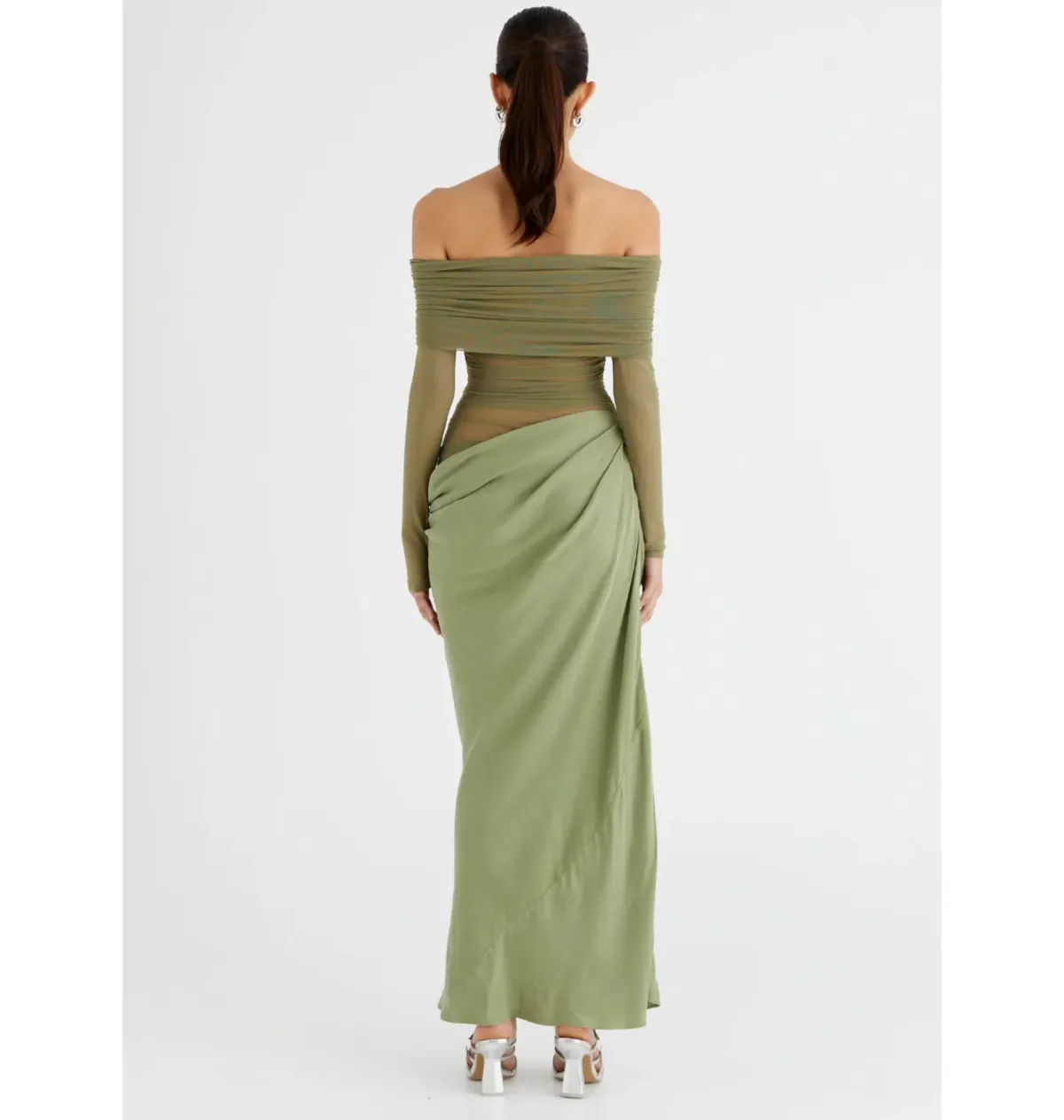 Benni Yasmin Off Shoulder Maxi Dress Pistachio Green Size AU 8  - Image 2