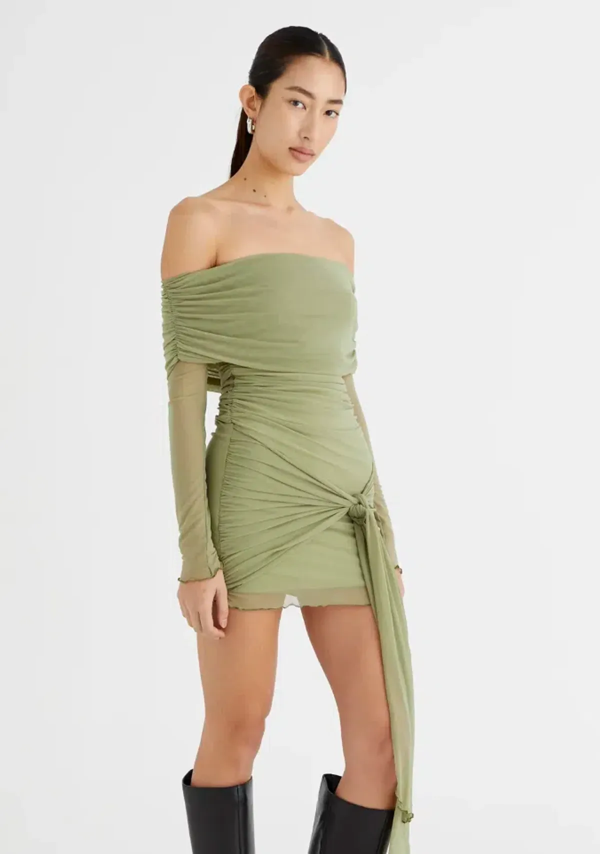 Benni Yasmin Off Shoulder Mini Dress Pistachio Green Size 8 - Image 2
