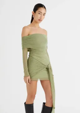 Benni Yasmin Off Shoulder Mini Dress Pistachio Green Size 8 for rent on The Volte - image 2