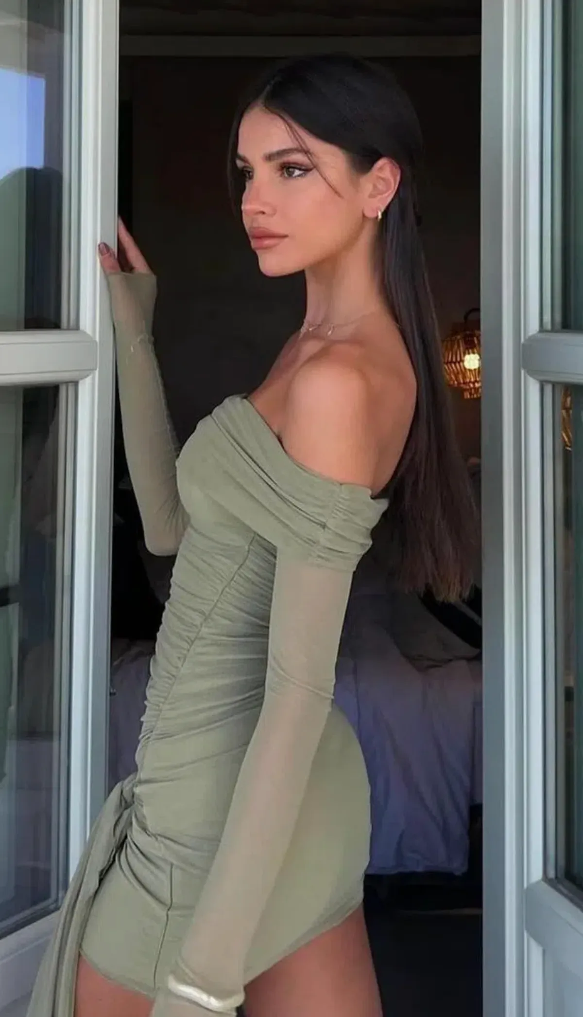 Benni Yasmin Off Shoulder Mini Dress Pistachio Green Size 8 - Image 5