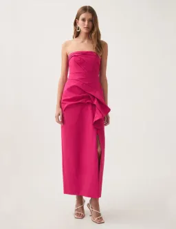 Aje Roma Draped Midi Dress Rich Magenta Size 6 for rent on The Volte - image 1
