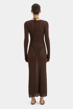 Sir the Label Emmeline Halterneck Long Sleeve Dress Chocolate Size 0 / AU 6 for rent on The Volte - image 3