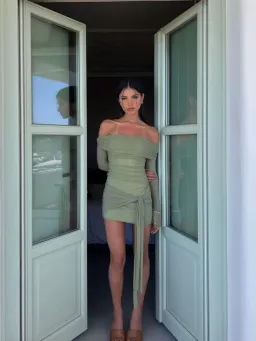Benni Yasmin Off Shoulder Mini Dress Green Size 10  for rent on The Volte - image 1