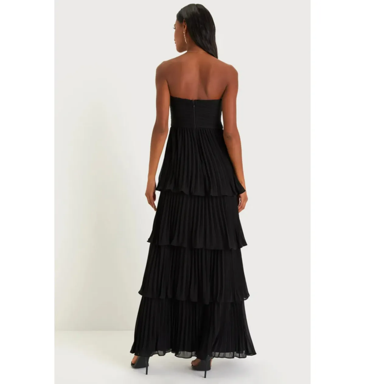 Lulus Seriously Sensational Strapless Tiered Maxi Dress Black Size AU 6 - Image 4