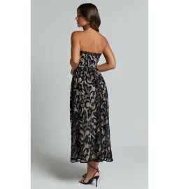 Sheike Madeleine Strapless Lace Scallop Hem Midi Dress in Black Size AU 8  for rent on The Volte - image 3