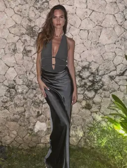 Misha Celine Satin Maxi Dress Pewter Size 10 for rent on The Volte - image 1