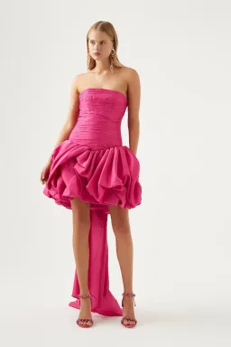 Aje Piacere Strapless Bow Detailed Satin Mini Dress Pink Size AU 8 for rent on The Volte - image 2