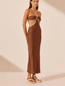 Shona Joy Contrast Halter Midi Dress Chocolate/Ivory Size 8 for rent on The Volte - image 2