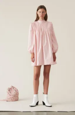 Ganni Printed Poplin Mini Dress in Silver Pink Size 10 for rent on The Volte - image 1