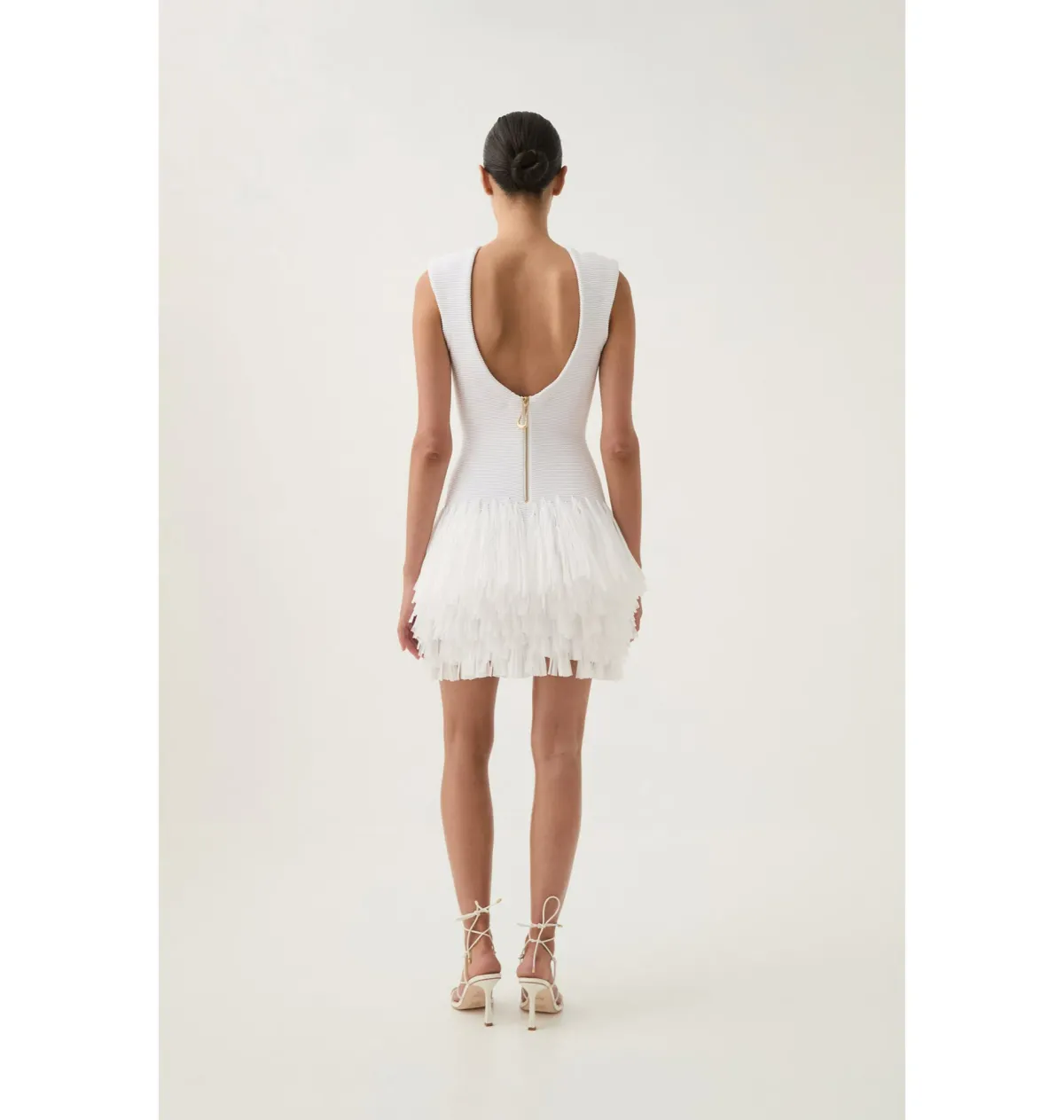 Aje Rushes Fringe Knit Mini Dress White Size AU 14 - Image 3
