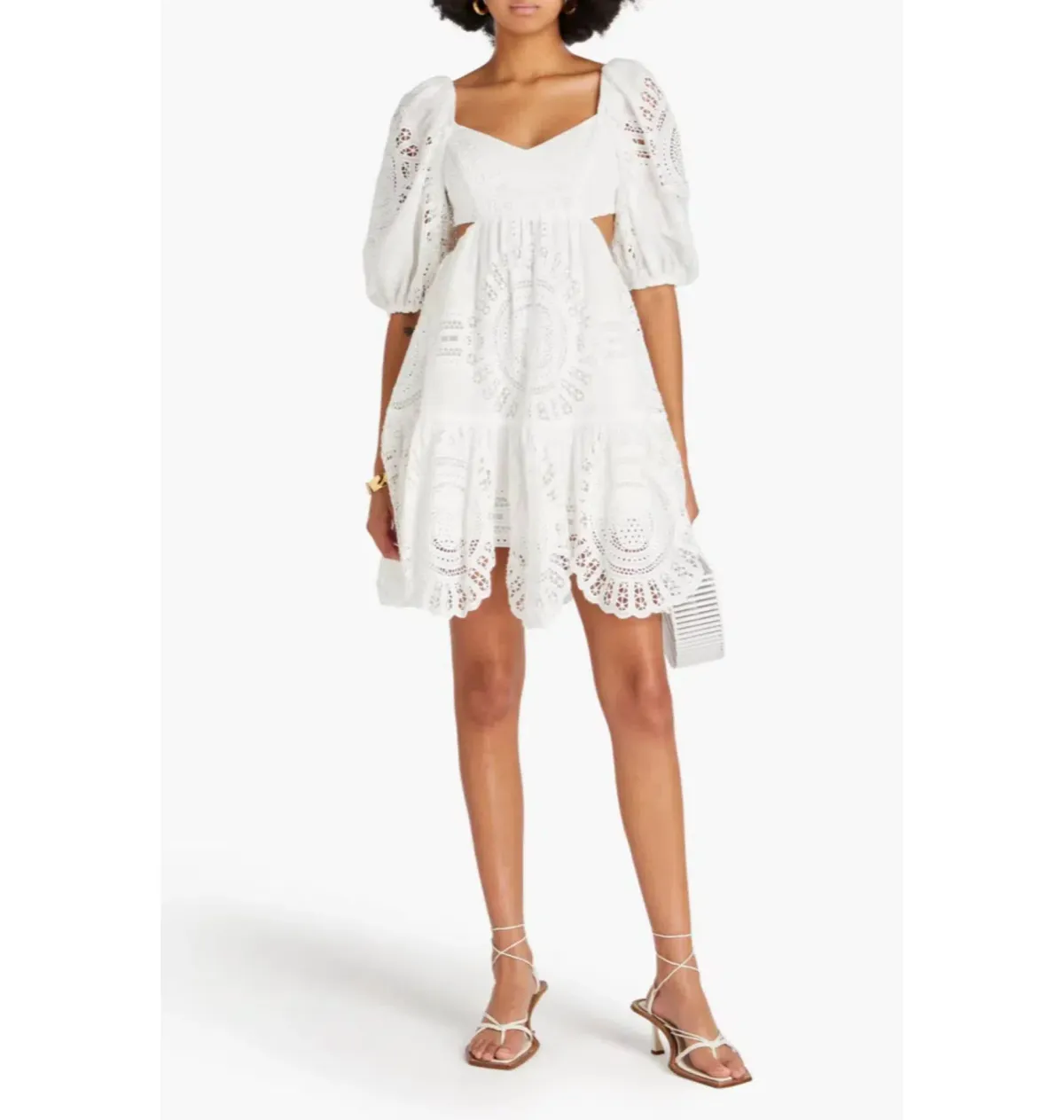 Zimmermann Cutout Broderie Anglaise Linen Mini Dress White Size 1 / AU 10 - Image 1