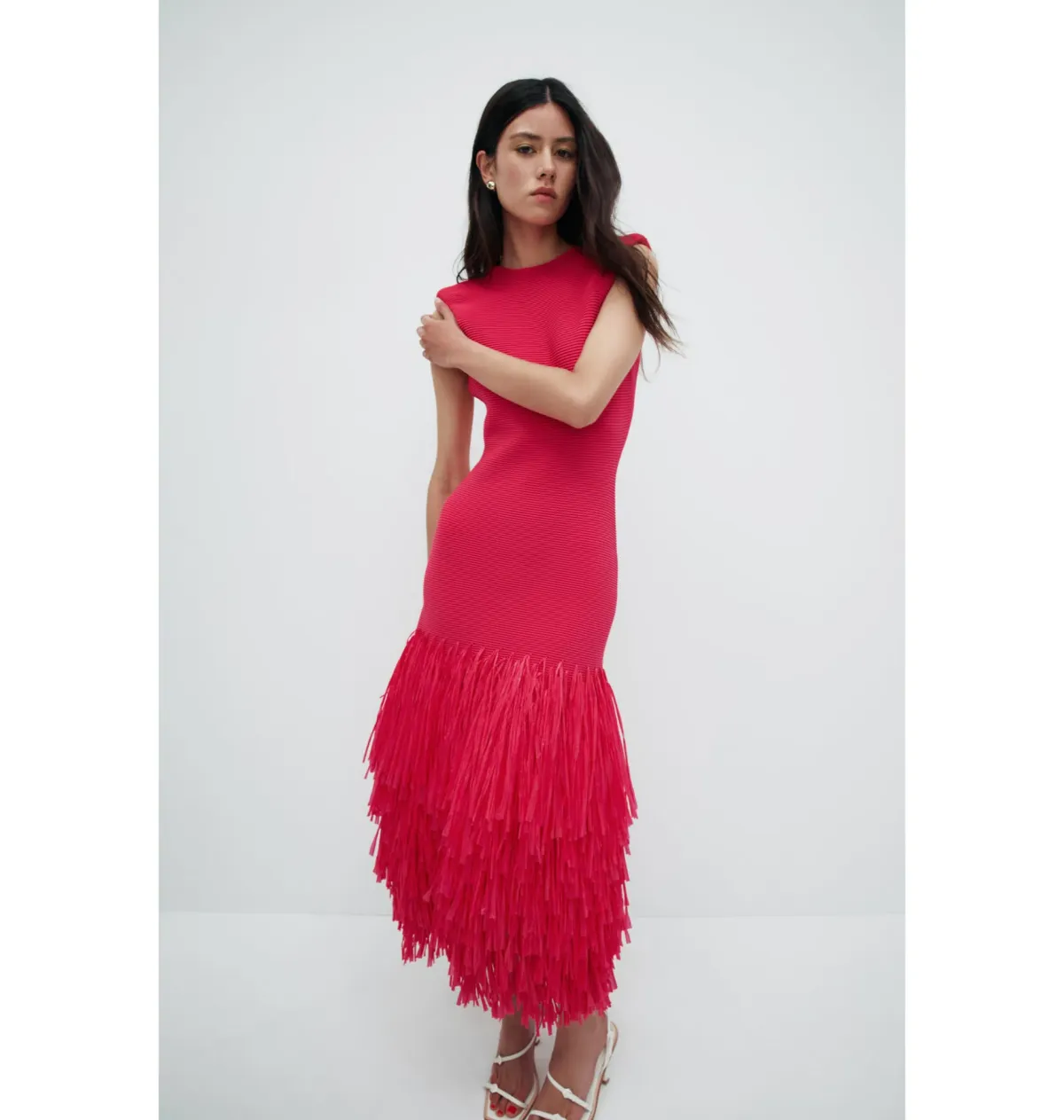 AJE Rushes Raffia Knit Midi Dress Deep Fuschia Size XS / AU 8  - Image 1