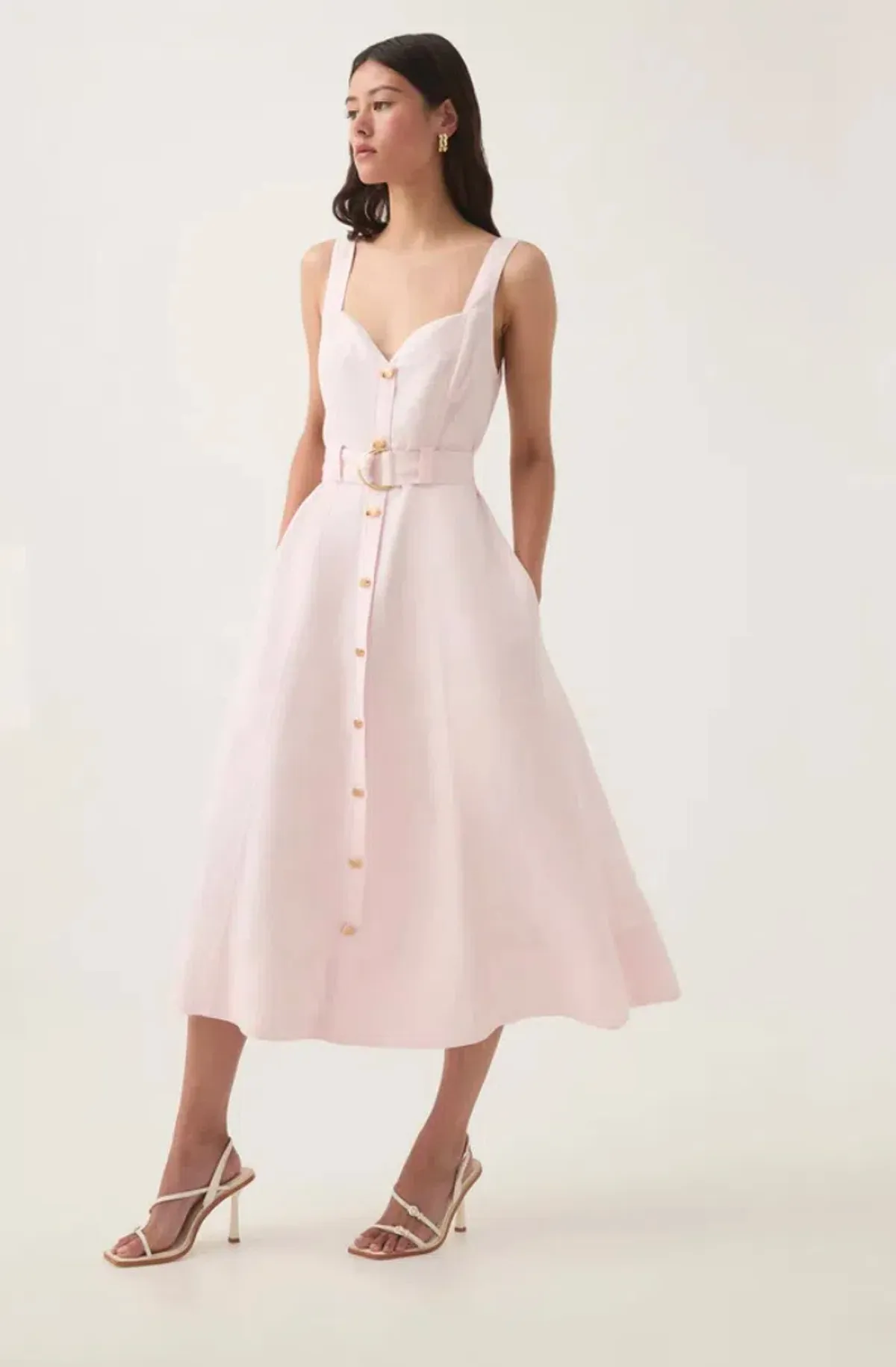 Aje Clay Belted Midi Dress in Pastel Pink Size 6 - Image 4
