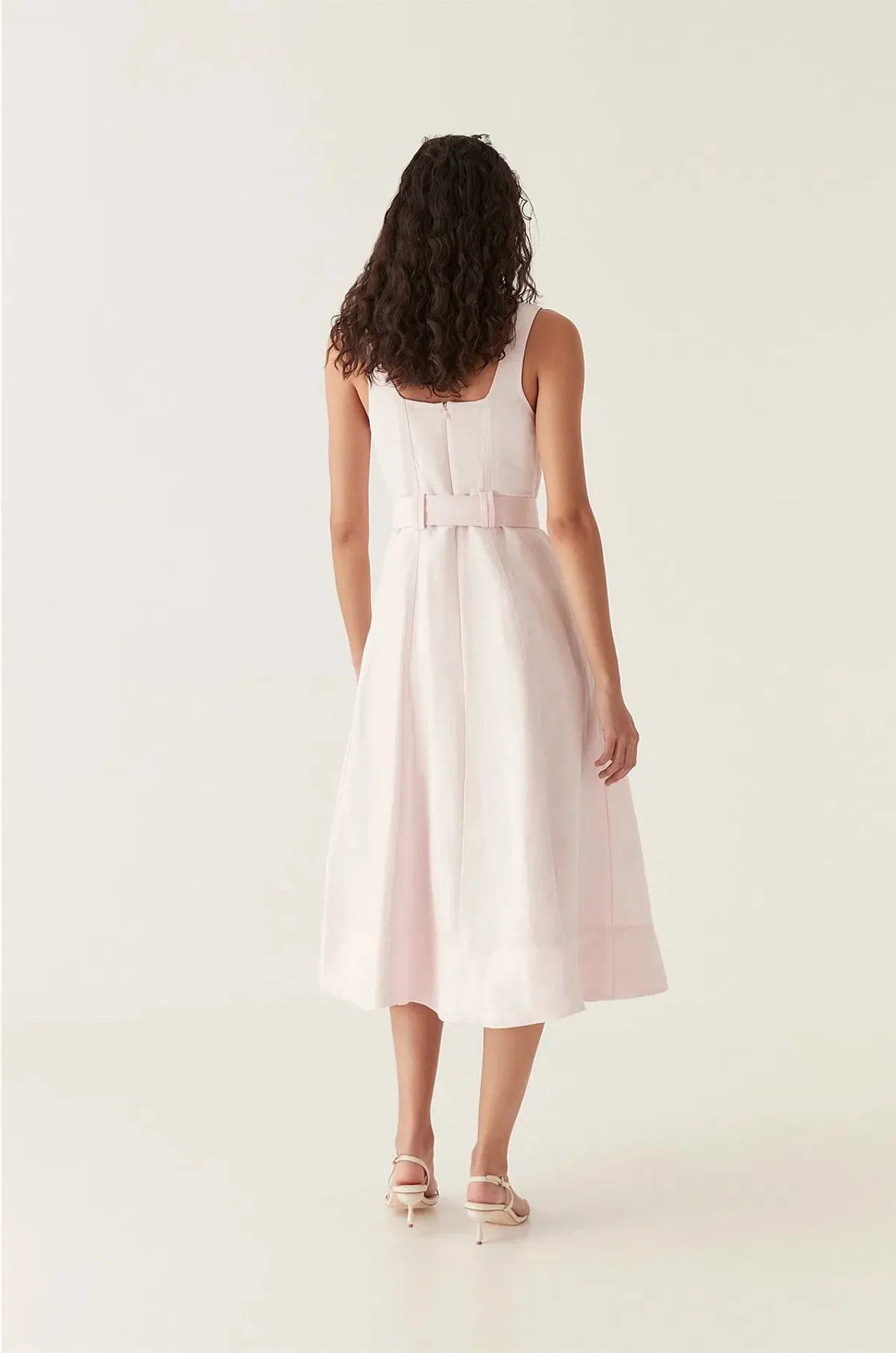 Aje Clay Belted Midi Dress in Pastel Pink Size 6 - Image 3