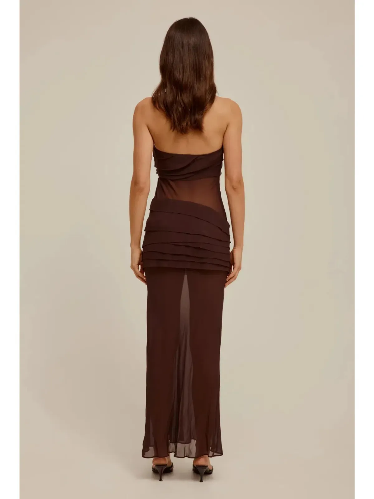 Venroy Sheer Panelled Strapless Dress Java Brown Size AU 12 - Image 3
