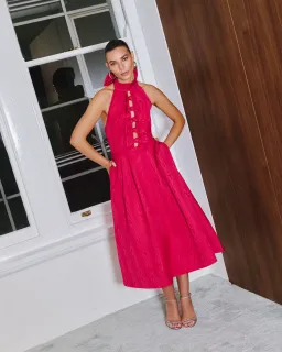 Rebecca Vallance Tahlia Halterneck Midi Dress Pink Size 8 for rent on The Volte - image 1