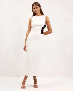 Aere Premium Rosette Midi Dress White Size AU 8 for rent on The Volte - image 1