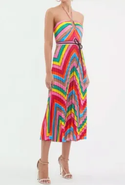 REBECCA VALLANCE DALI HALTER MIDI DRESS IN MULTI SIZE 10 for rent on The Volte - image 2