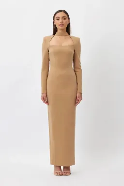 FOR SALE: BIANCA & BRIDGETT MACKENZIE BACKLESS DRESS BEIGE for rent on The Volte - image 1