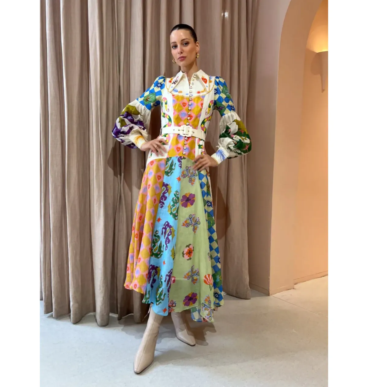 Alemais Lou Balloon Sleeve Shirtdress Multi Size AU 16  - Image 1