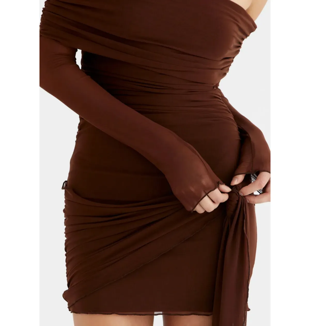 BENNI Yasmin Off Shoulder Mini Dress in Cacao Size S / AU 8 - Image 3