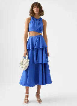 Aje Wave Cut Out Ring Midi Dress Marine Blue Size 8 for rent on The Volte - image 1
