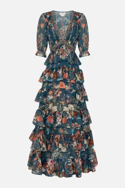 Camilla She Who Wears the Crown Puff Sleeve Tiered Long Dress Floral Size S (AU 10) for rent on The Volte - image 8