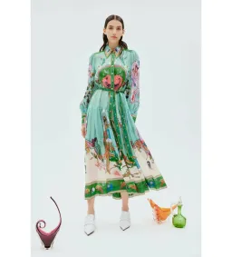 Alemais Evergreen Midi Shirtdress Green/Print Size 14 for rent on The Volte - image 1