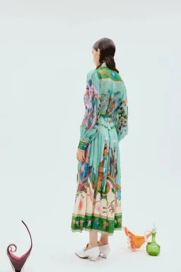 Alemais Evergreen Midi Shirtdress Green/Print Size 14 for rent on The Volte - image 2