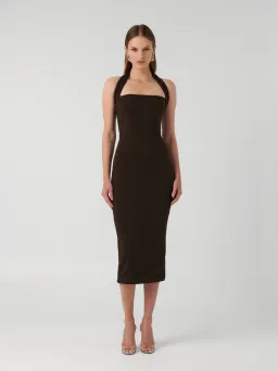 Effie Kats Meline Midi Dress Coffee Brown Size M / AU 10  for rent on The Volte - image 1