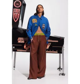 Alemais Players Embroidered Shirt Blue and Pants Ivory Set Size AU 16 for rent on The Volte - image 1