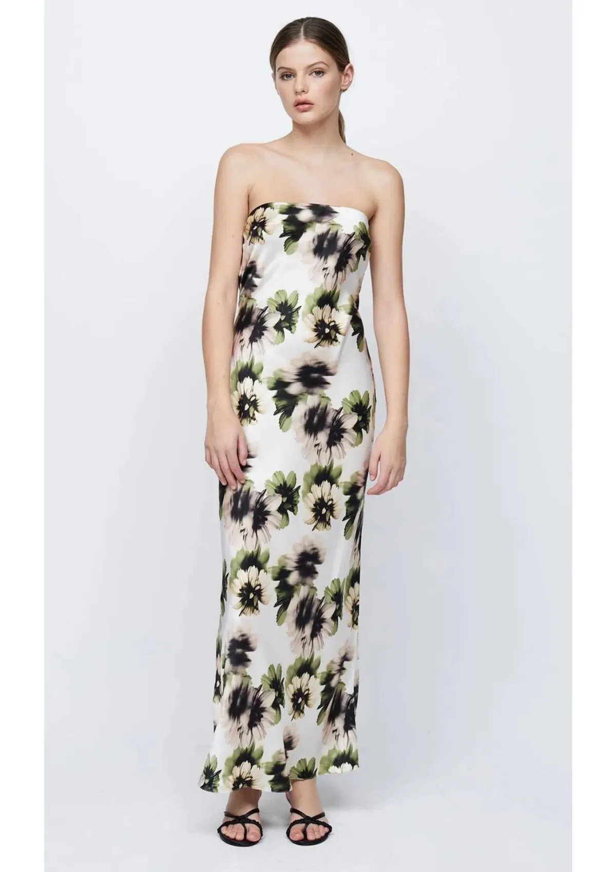 Bec & Bridge Bloom Silk Strapless Maxi in Ivory Floral Print Size 8 - Image 1