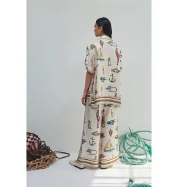 Alemais Ships Ahoy Silk Shirt Size AU 12 and Pants Size AU 14 Set Print  for rent on The Volte - image 2