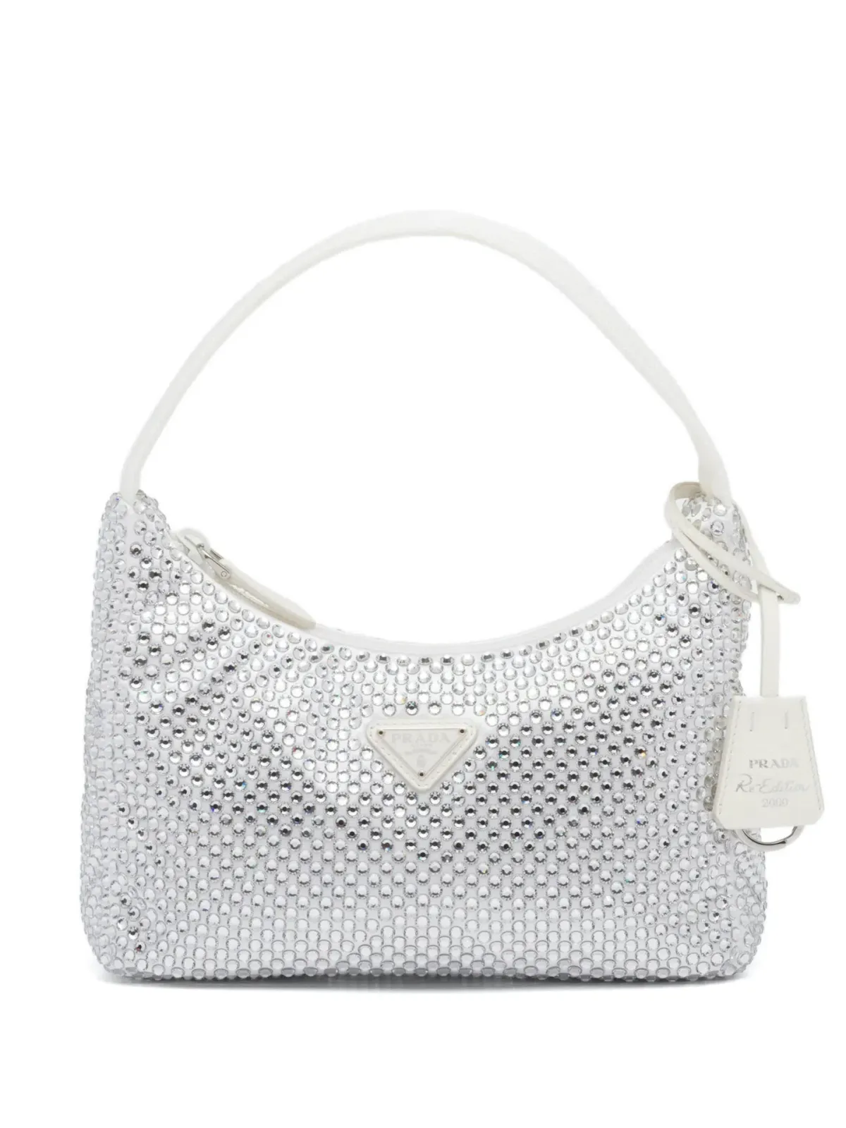 Prada Crystal Satin Mini Hobo Bag White - Image 1